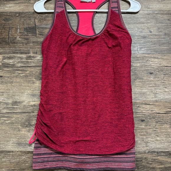 Athleta Pink Red Ruched Workout Tank Top with Built in bra - Picture 1 of 6